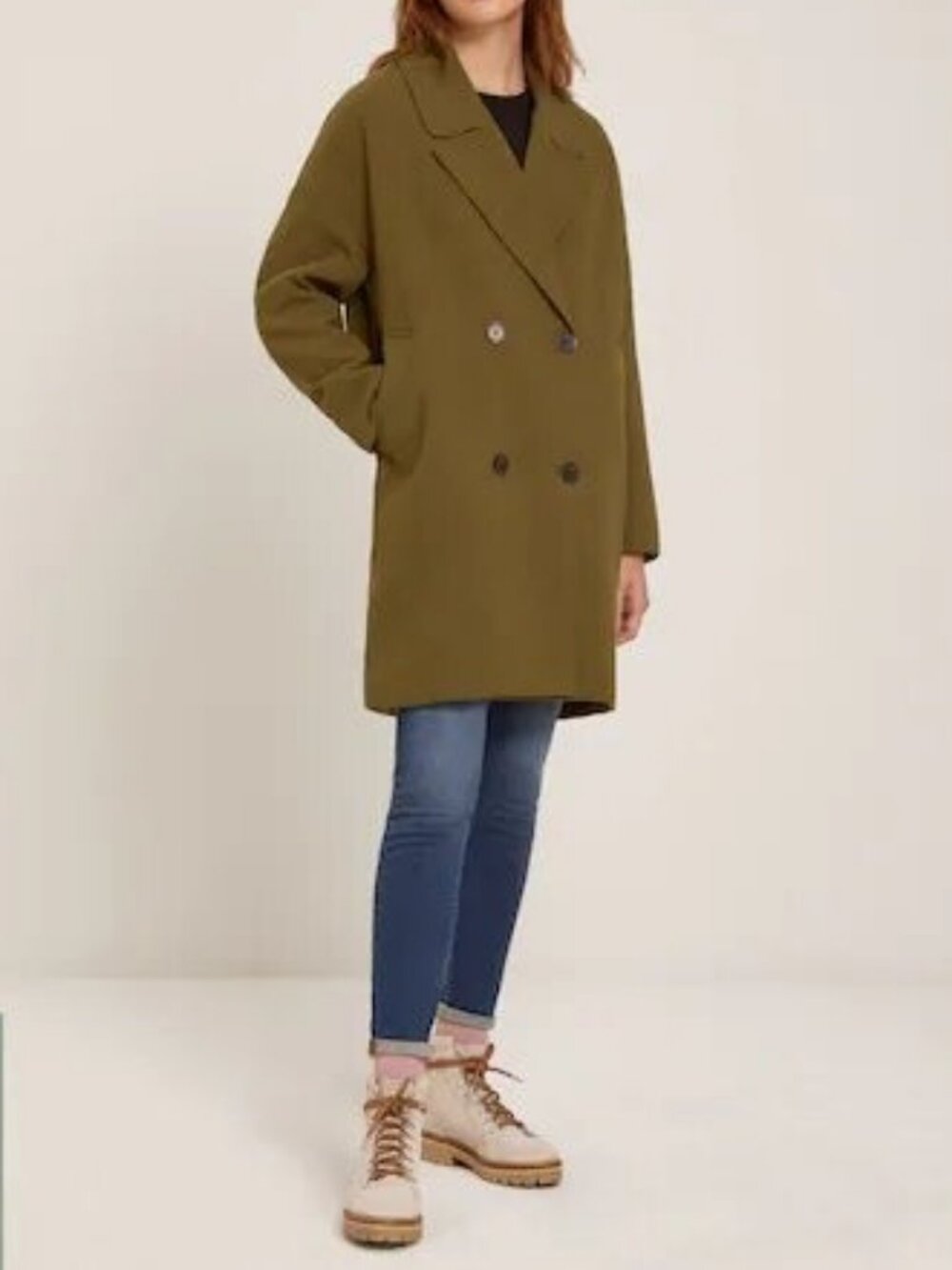 Frank & Oak Mackenzie cocoon double-breasted coat olive green women's size XS
